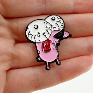 Courage Inspired Scared Pink Dog Soft Enamel Pin Big Eyes Cartoon Badge